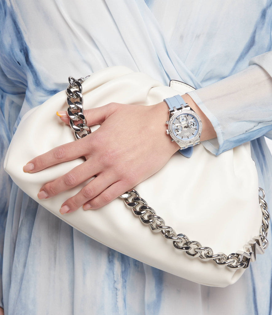 Guess Heiress Diamonds Blue Dial Blue Rubber Strap Watch for Women - GW0407L1 Buy Now By Guess