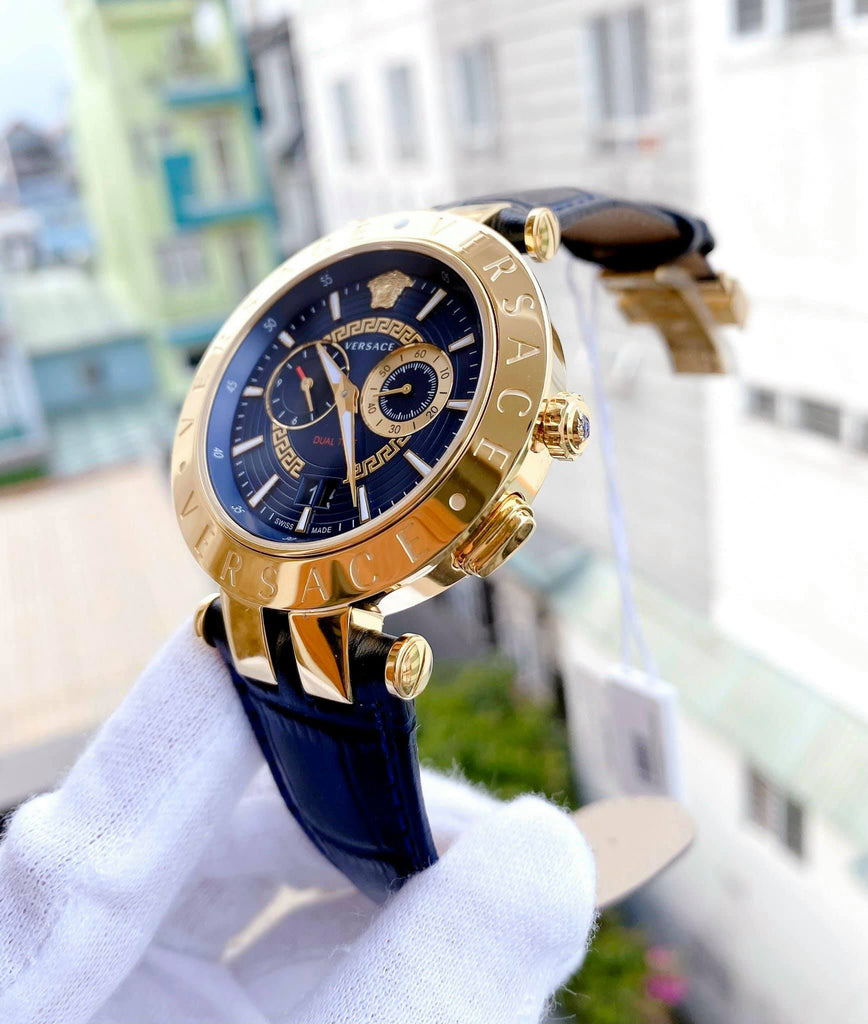 Versace V-Race Quartz Black Dial Black Leather Strap Watch For Men - VEBV00119 Buy Now By Versace