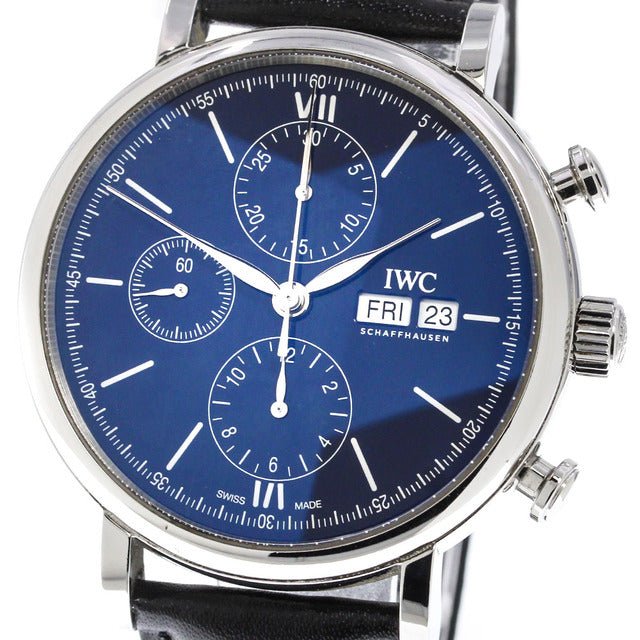 IWC Portofino Chronograph Blue Dial Black Leather Strap Watch for Men - IW391023 Buy Now By IWC