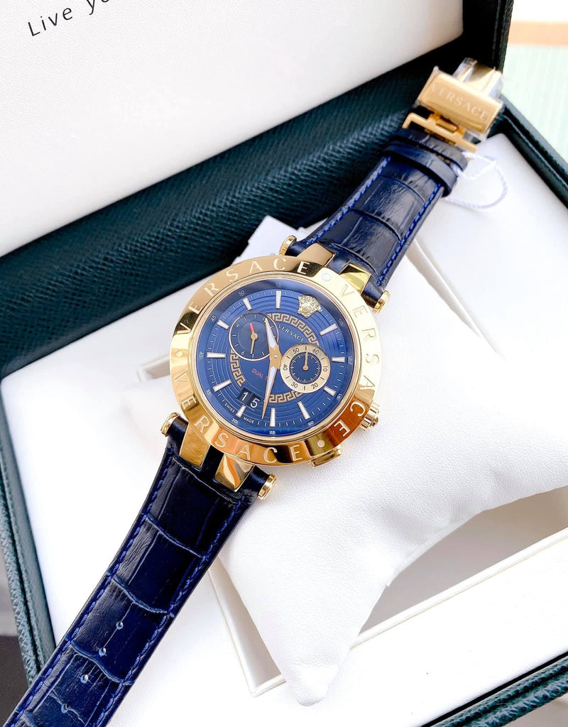 Versace V-Race Multifunction Quartz Blue Dial Blue Leather Strap Watch For Men - VEBV00219 Buy Now By Versace