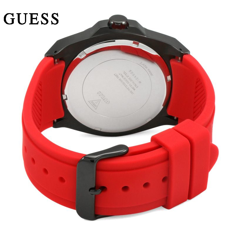 Guess Legacy Black Dial Red Silicone Strap Watch for Men - W1049G6 Buy Now By Guess
