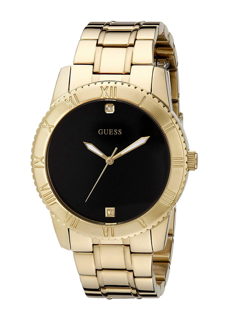 Guess Classic Diamonds Black Dial Gold Steel Strap Watch for Men - W0416G2 Buy Now By Guess