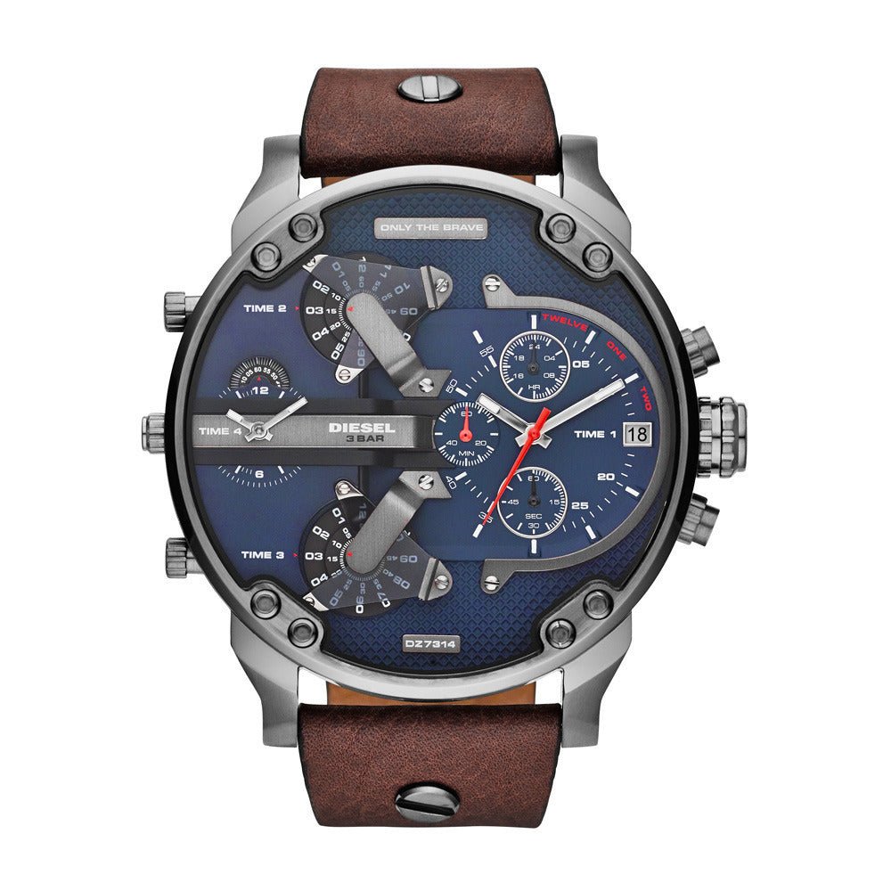 Diesel Mr Daddy Chronograph Blue Dial Brown Leather Strap Watch For Men - DZ7314 Buy Now By Diesel