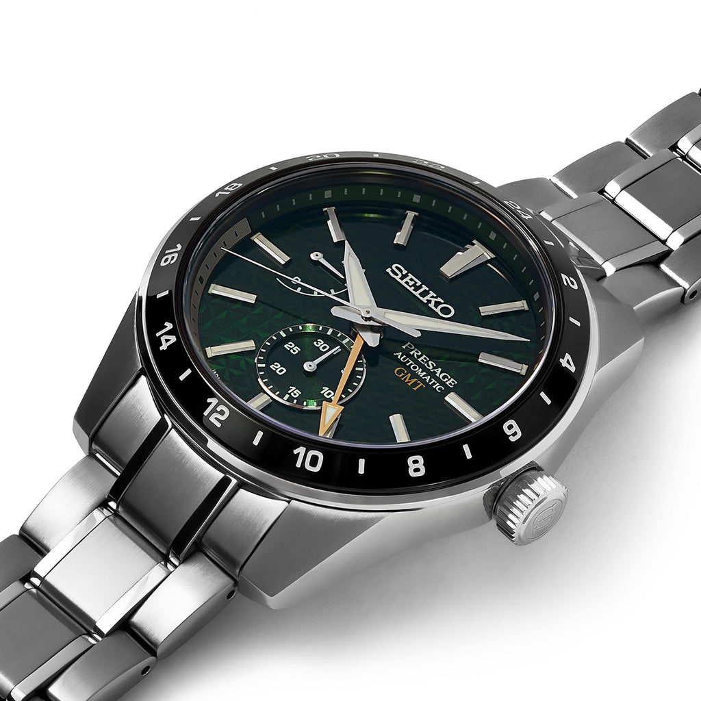 Seiko Presage Sharp Edged Series GMT Green Dial Silver Steel Strap Watch For Men - SPB219J1 Buy Now By Seiko
