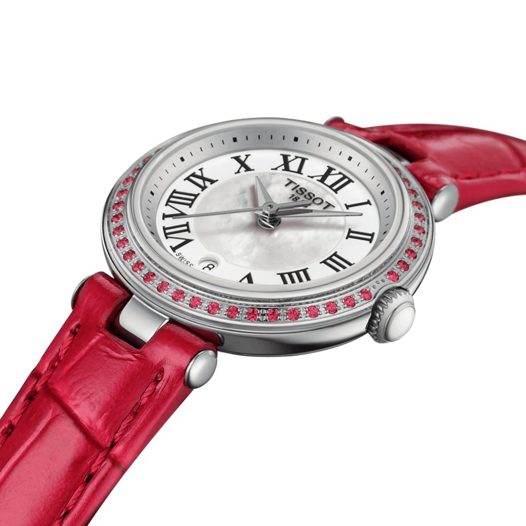 Tissot Bellissima Small Lady Diamonds Mother of Pearl Dial Red Leather Strap Watch For Women - T126.010.66.113.00 Buy Now By Tissot