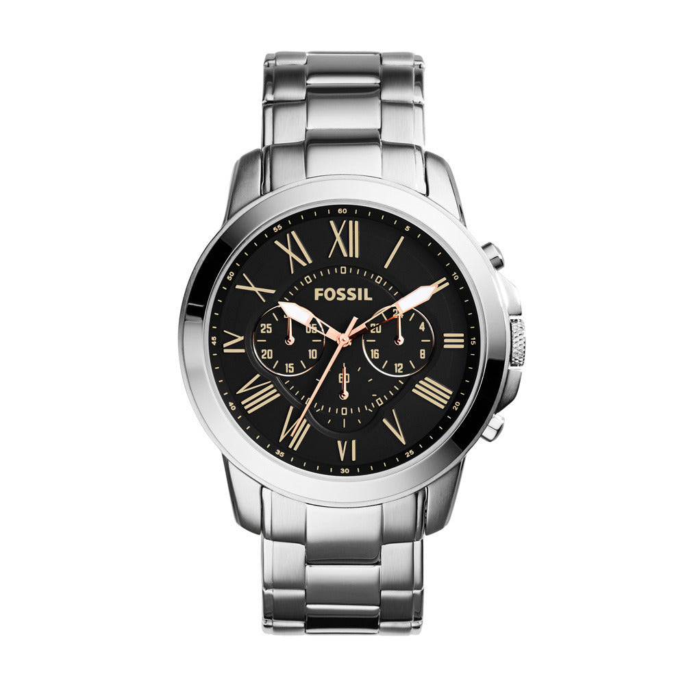 Fossil Grant Chronograph Black Dial Silver Steel Strap Watch for Men - FS4994 Buy Now By Fossil