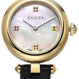 Gucci Diamantissima Mother of Pearl Dial Black Leather Strap Watch For Women - YA141505 Buy Now By Gucci