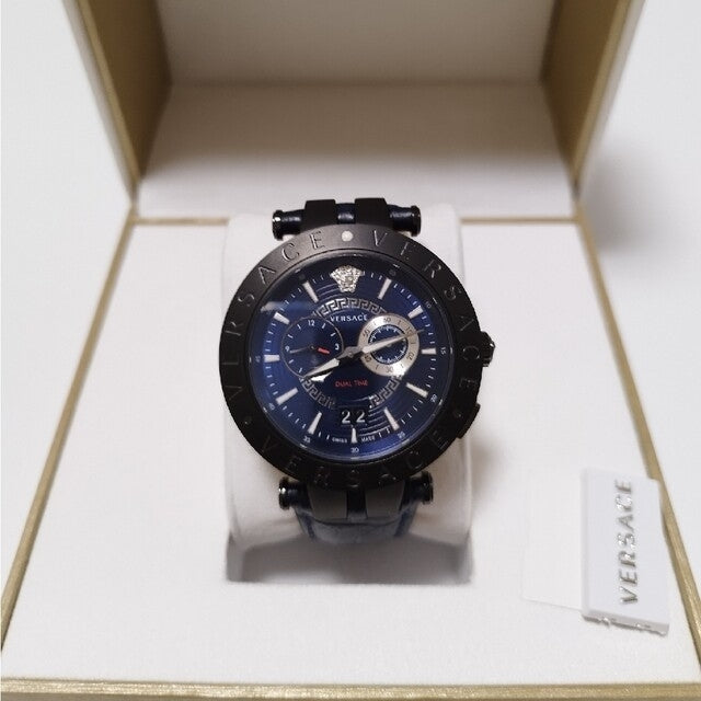Versace V Race Chronograph Quartz Blue Dial Blue Leather Strap Watch For Men - VEBV00419 Buy Now By Versace