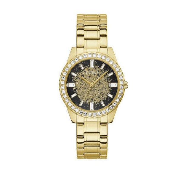 Guess Night Life Diamonds Black Dial Gold Steel Strap Watch for Women - GW0405L2 Buy Now By Guess