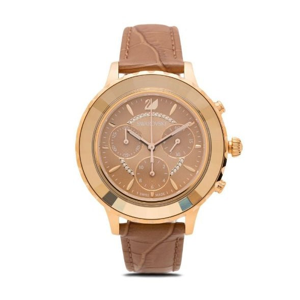Swarovski Octea Lux Chrono Brown Gold Dial Brown Leather Strap Watch for Women - 5632260 Buy Now By Swarovski
