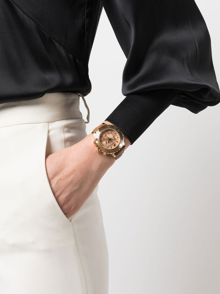 Swarovski Octea Lux Chrono Brown Gold Dial Brown Leather Strap Watch for Women - 5632260 Buy Now By Swarovski