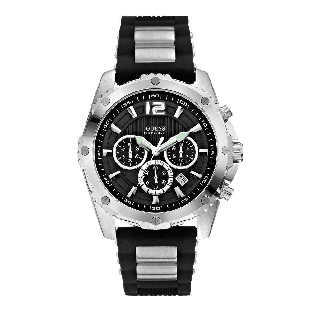 Guess Intrepid Chronograph Black Dial Two Tone Steel Strap Watch for Men - W0167G1 Buy Now By Guess
