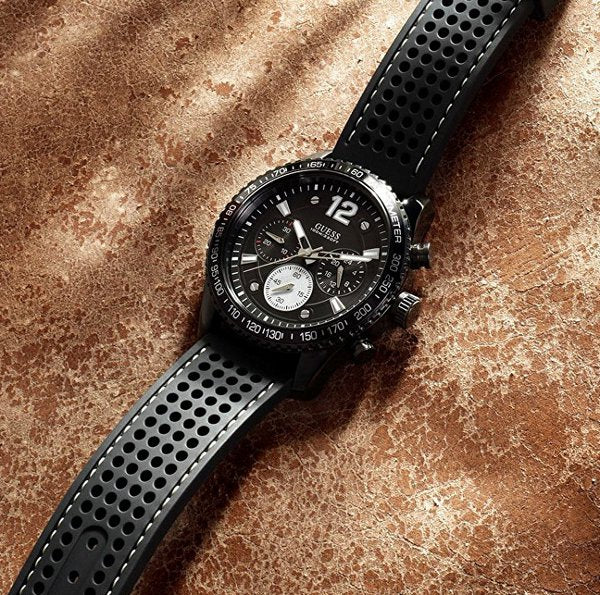 Guess Fleet Chronograph Black Dial Black Rubber Strap Watch for Men - W0971G1 Buy Now By Guess