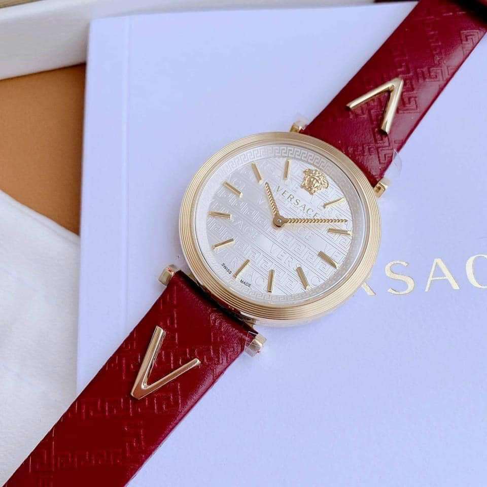 Versace V-Twist Silver Dial Red Leather Strap Watch for for Women - VELS00519 Buy Now By Versace