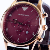 Emporio Armani Classic Chronograph Burgundy Dial Brown Leather Strap Watch For Men - AR1890 Buy Now By Emporio Armani