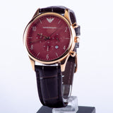 Emporio Armani Classic Chronograph Burgundy Dial Brown Leather Strap Watch For Men - AR1890 Buy Now By Emporio Armani