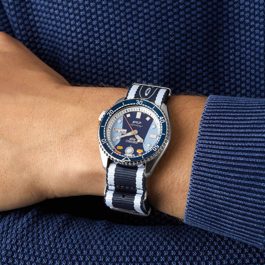 Seiko 5 Sports Honda Super Cub Limited Edition Blue Dial Two Tone NATO Strap Watch For Men - SRPK37K1 Buy Now By Seiko