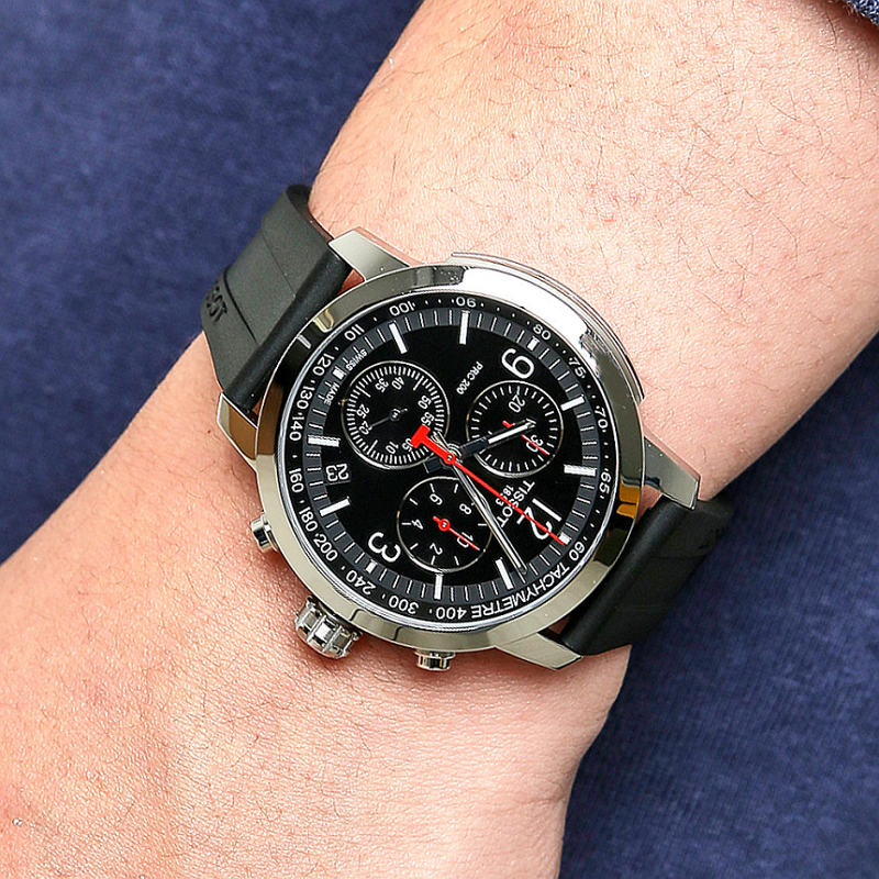 Tissot PRC 200 Chronograph Black Dial Black Rubber Strap Watch for Men - T114.417.17.057.00 Buy Now By Tissot