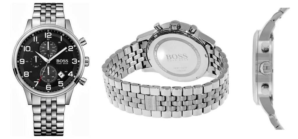 Hugo Boss Aeroliner Chronograph Black Dial Silver Steel Strap Watch For Men - 1512446 Buy Now By Hugo Boss