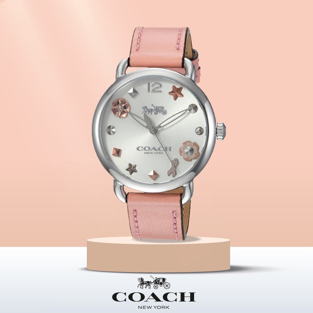 Coach Delancey White Dial Pink Leather Strap Watch for Women - 14502799 Buy Now By Coach