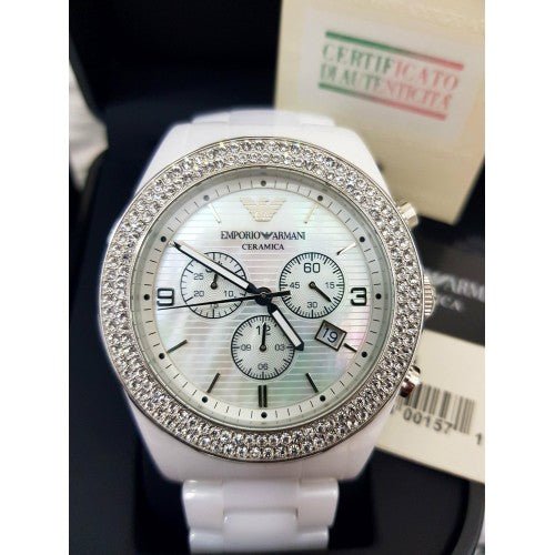 Emporio Armani Ceramica Chronograph White Dial White Ceramic Strap Watch For Women - AR1456 Buy Now By Emporio Armani