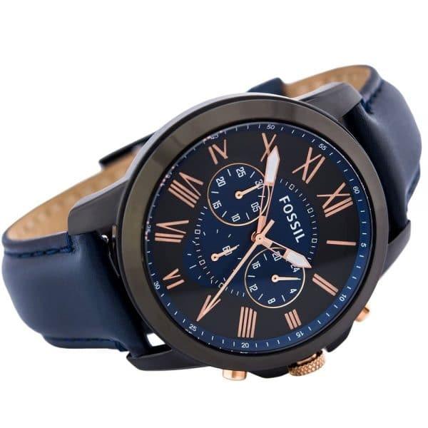 Fossil Grant Chronograph Black Dial Blue Leather Strap Watch for Men - FS5061 Buy Now By Fossil