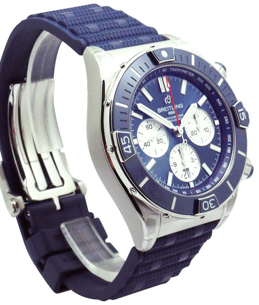 Breitling Super Chronomat B01 44 Blue Dial Blue Rubber Strap Watch for Men - AB0136161C1S1 Buy Now By Breitling