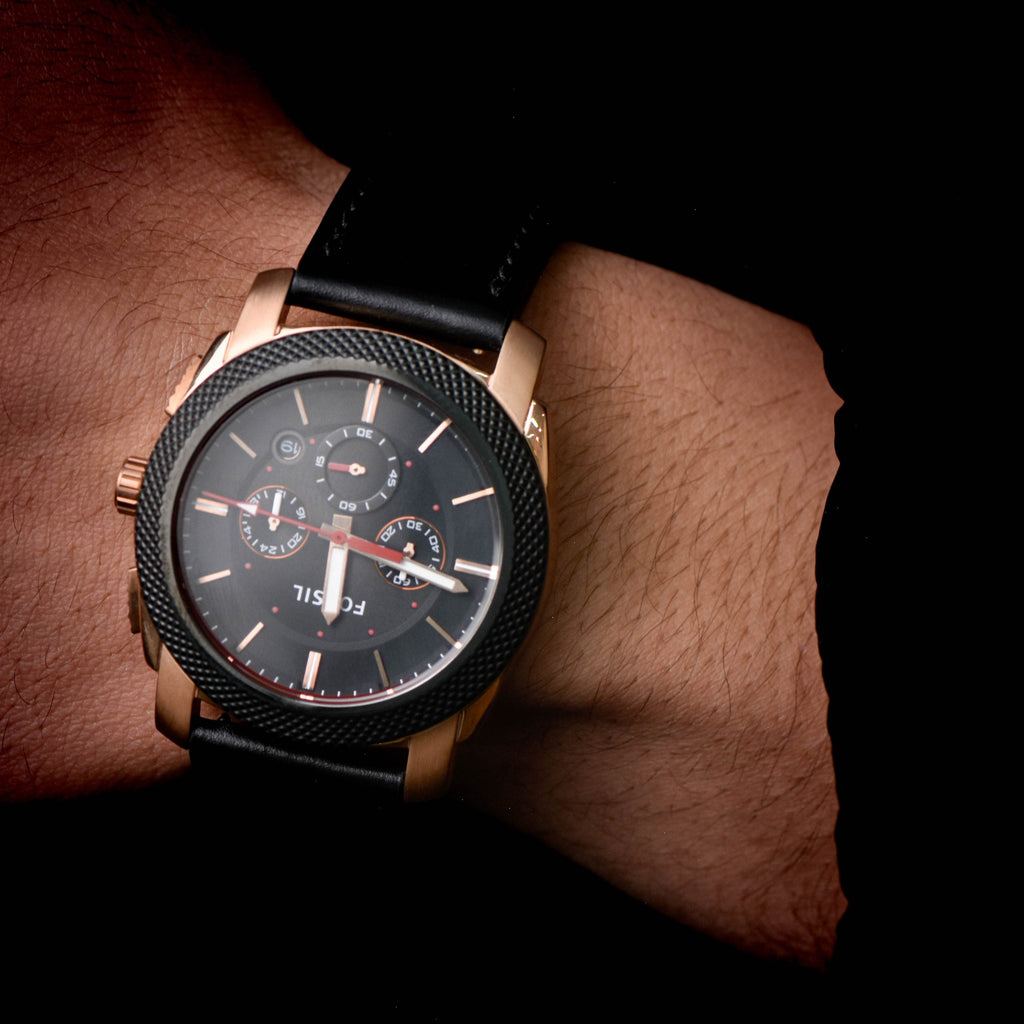 Fossil Machine Chronograph Black Dial Black Leather Strap Watch for Men - FS5120 Buy Now By Fossil