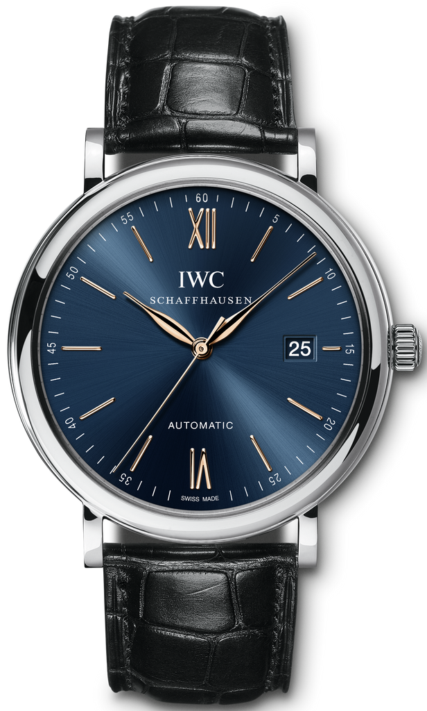 IWC Portofino Automatic Blue Dial Black Leather Strap Watch for Men - IW356523 Buy Now By IWC