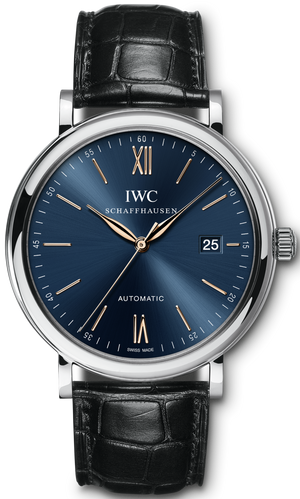 IWC Portofino Automatic Blue Dial Black Leather Strap Watch for Men - IW356523 Buy Now By IWC
