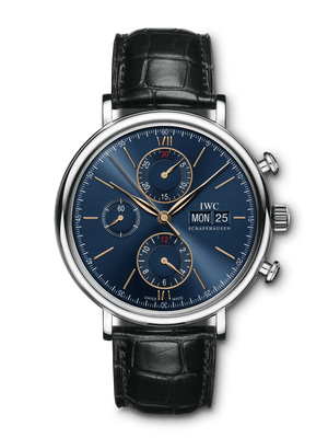 IWC Portofino Chronograph Blue Dial Black Leather Strap Watch for Men - IW391036 Buy Now By IWC