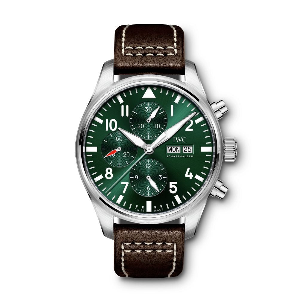 IWC Pilot's Watch Chronograph Edition Racing Green 43mm Green Dial Brown Leather Strap Watch for Men - IW377726 Buy Now By IWC