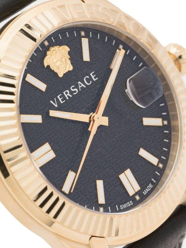 Versace Greca Time Quartz Black Dial Brown Leather Strap Watch For Men - VE3K00222 Buy Now By Versace