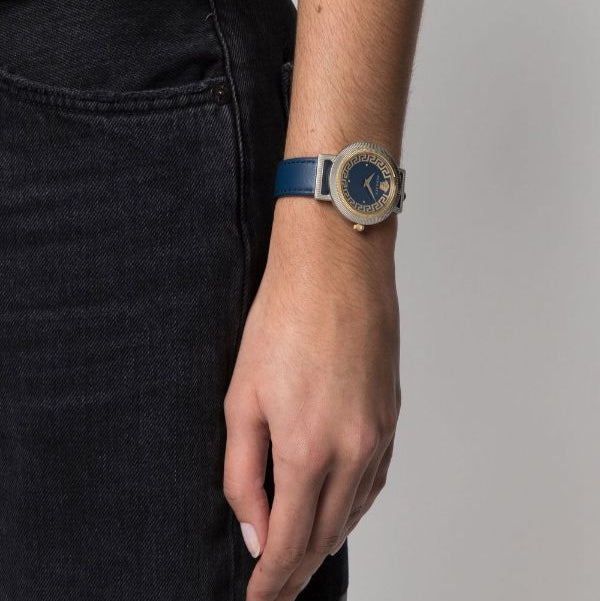 Versace Greca Blue Dial Blue Leather Strap Watch for Women - VERE00218 Buy Now By Versace