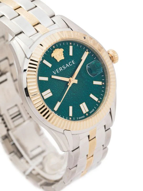 Versace Greca Time Quartz Green Dial Two Tone Steel Strap Watch For Men - VE3K00422 Buy Now By Versace