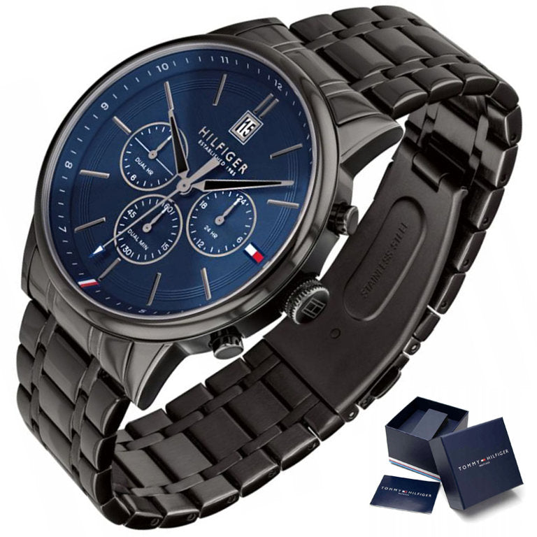 Tommy Hilfiger Kyle Quartz Blue Dial Black Steel Strap Watch for Men - 1791633 Buy Now By Tommy Hilfiger