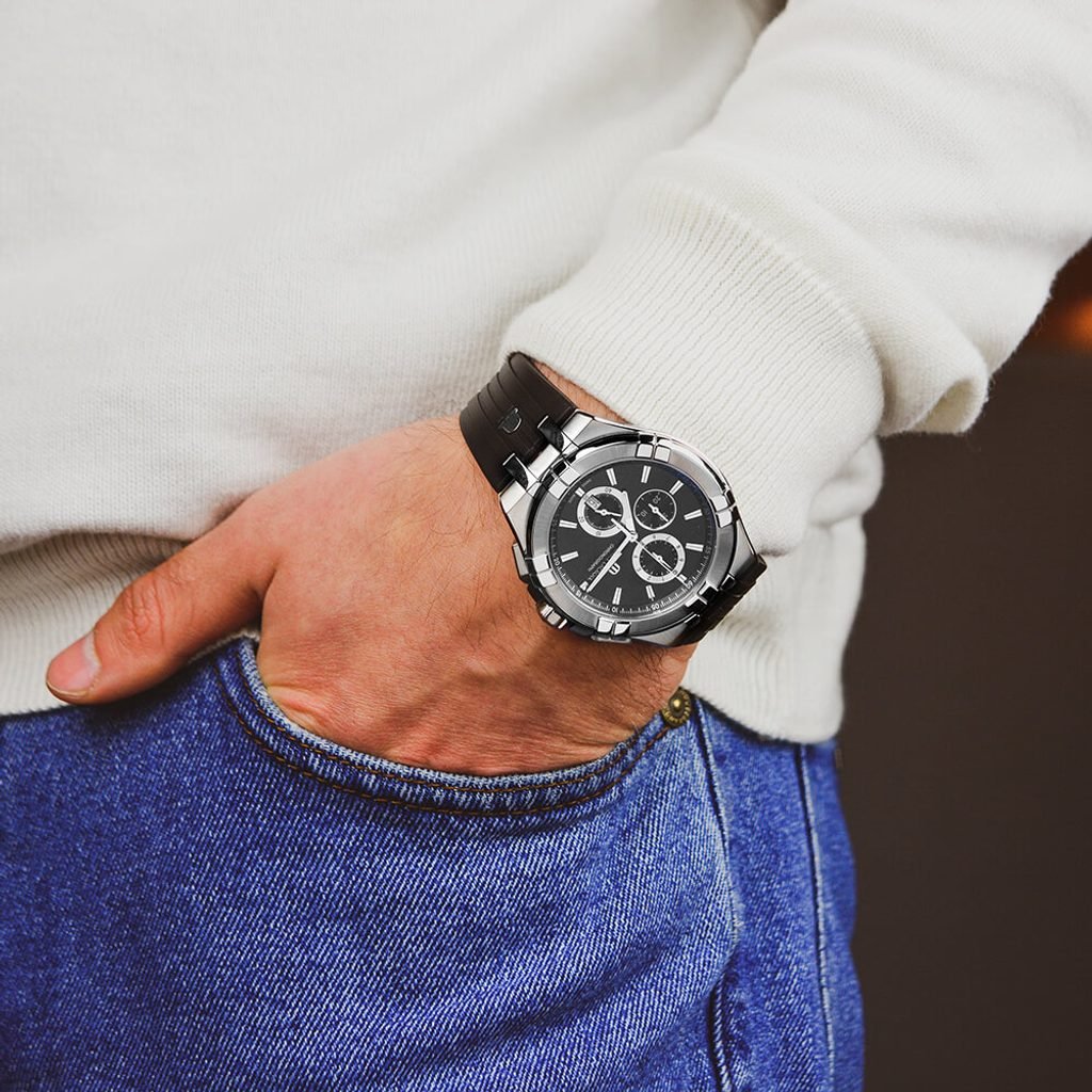 Hugo Boss Ikon Black Dial Black Leather Strap Watch for Men - 1513178