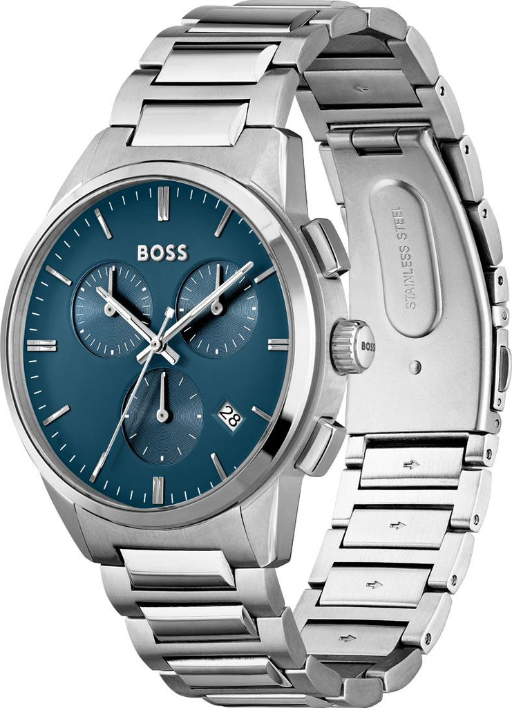 Hugo Boss Dapper Chronograph Blue Dial Silver Steel Strap Watch For Men - 1513927 Buy Now By Hugo Boss