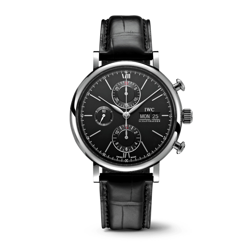 IWC Portofino Chronograph Black Dial Black Leather Strap Watch for Men - IW391029 Buy Now By IWC