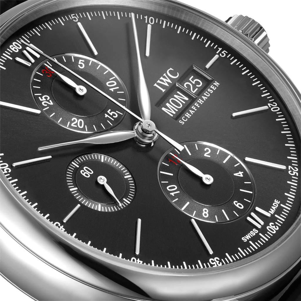 IWC Portofino Chronograph Black Dial Black Leather Strap Watch for Men - IW391029 Buy Now By IWC