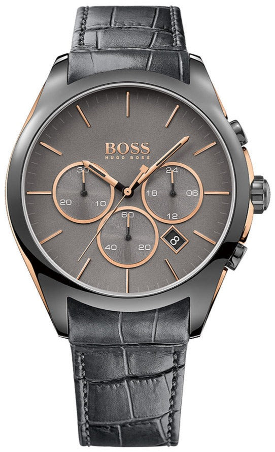 Hugo Boss Onyx Chronograph Grey Dial Black Leather Strap Watch For Men - HB1513366 Buy Now By Hugo Boss