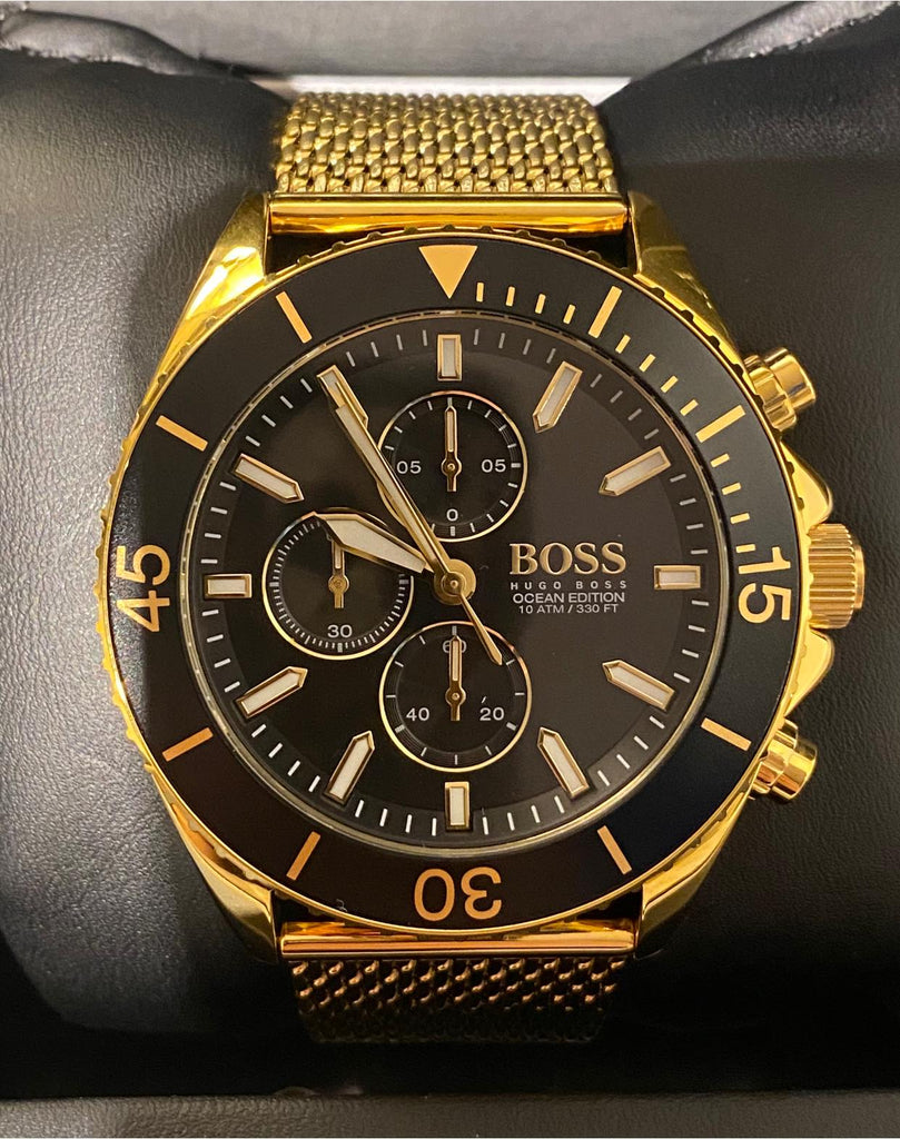 Hugo Boss Ocean Edition Black Dial Gold Mesh Bracelet Watch for Men - 1513703 Buy Now By Hugo Boss