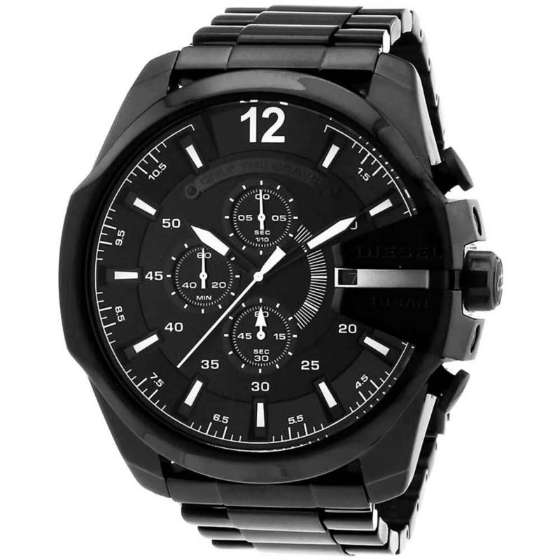 Diesel Mega Chief Chronograph Black Dial Black Steel Strap Watch For Men - DZ4283 Buy Now By Diesel