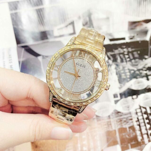 Guess Analog Diamonds Silver Dial Gold Steel Strap Watch For Women - W1013l2 Buy Now By Guess