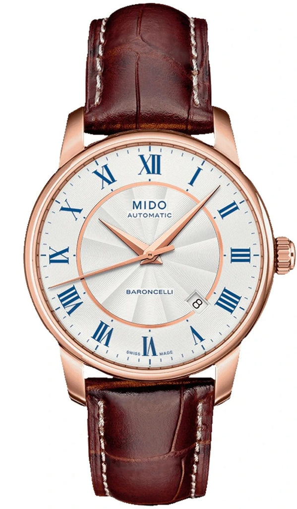 Mido Baroncelli III Automatic Silver Dial Brown Leather Strap Watch For Men - M8600.2.21.8 Buy Now By Mido