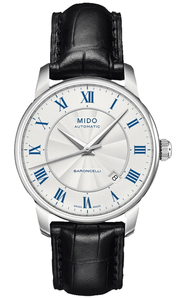 Mido Baroncelli III Automatic Silver Dial Black Leather Strap Watch For Women - M7600.4.21.4 Buy Now By Mido