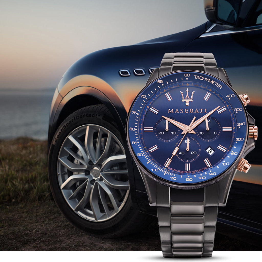 Maserati SFIDA Chronograph Blue Dial Grey Steel Strap Watch For Men - R8873640001 Buy Now By Maserati