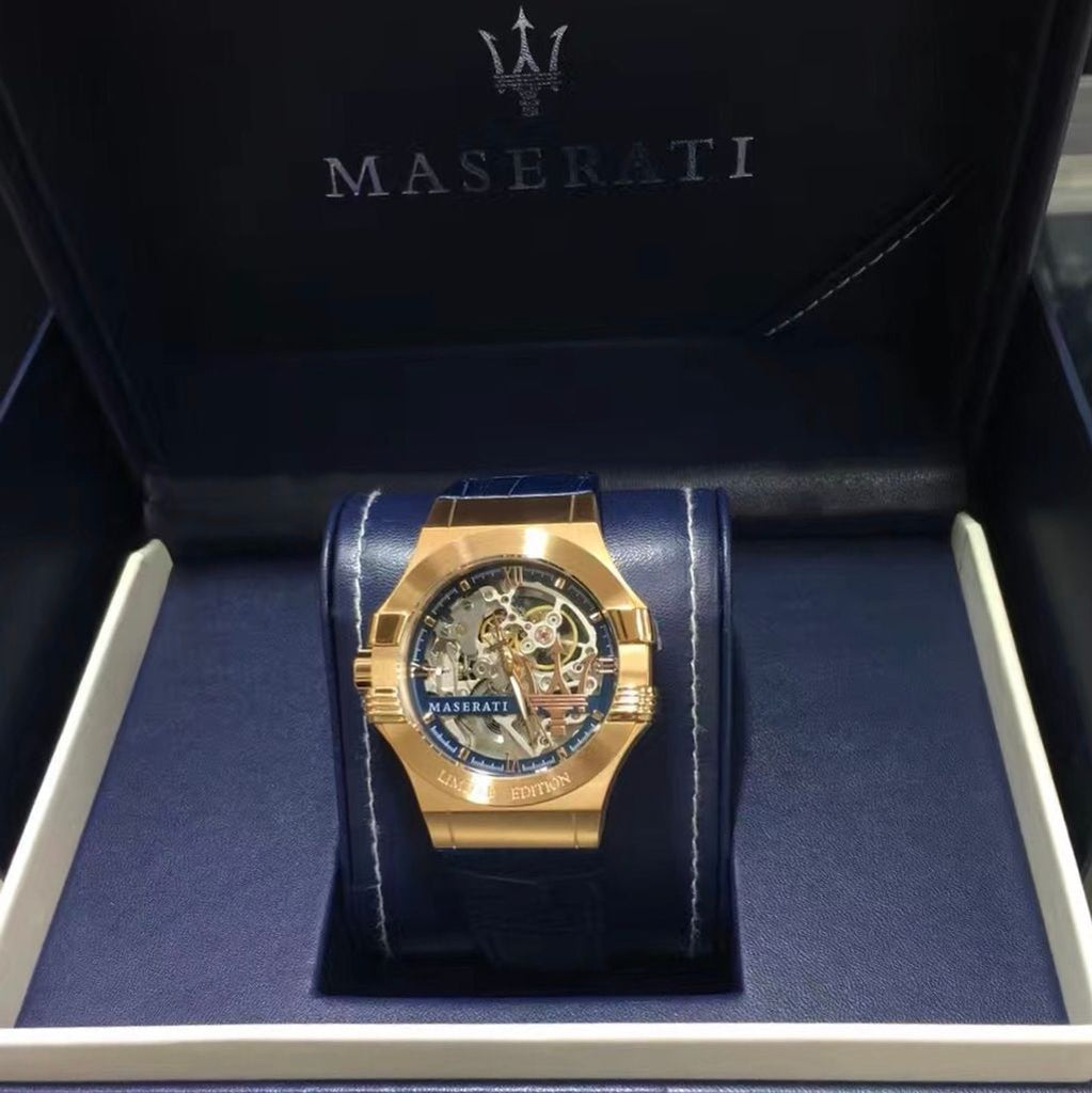 Maserati Automatic Skeleton Dial Rose Gold Blue Leather Strap Watch For Men - R8821108022 Buy Now By Maserati