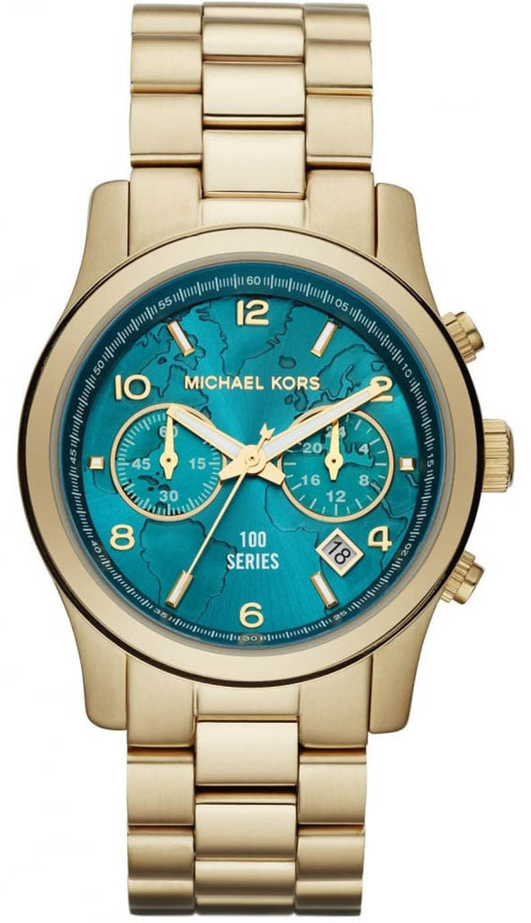 Michael Kors Runway Stop Hunger Blue Dial Gold Steel Strap Watch for Men - MK8315 Buy Now By Michael Kors