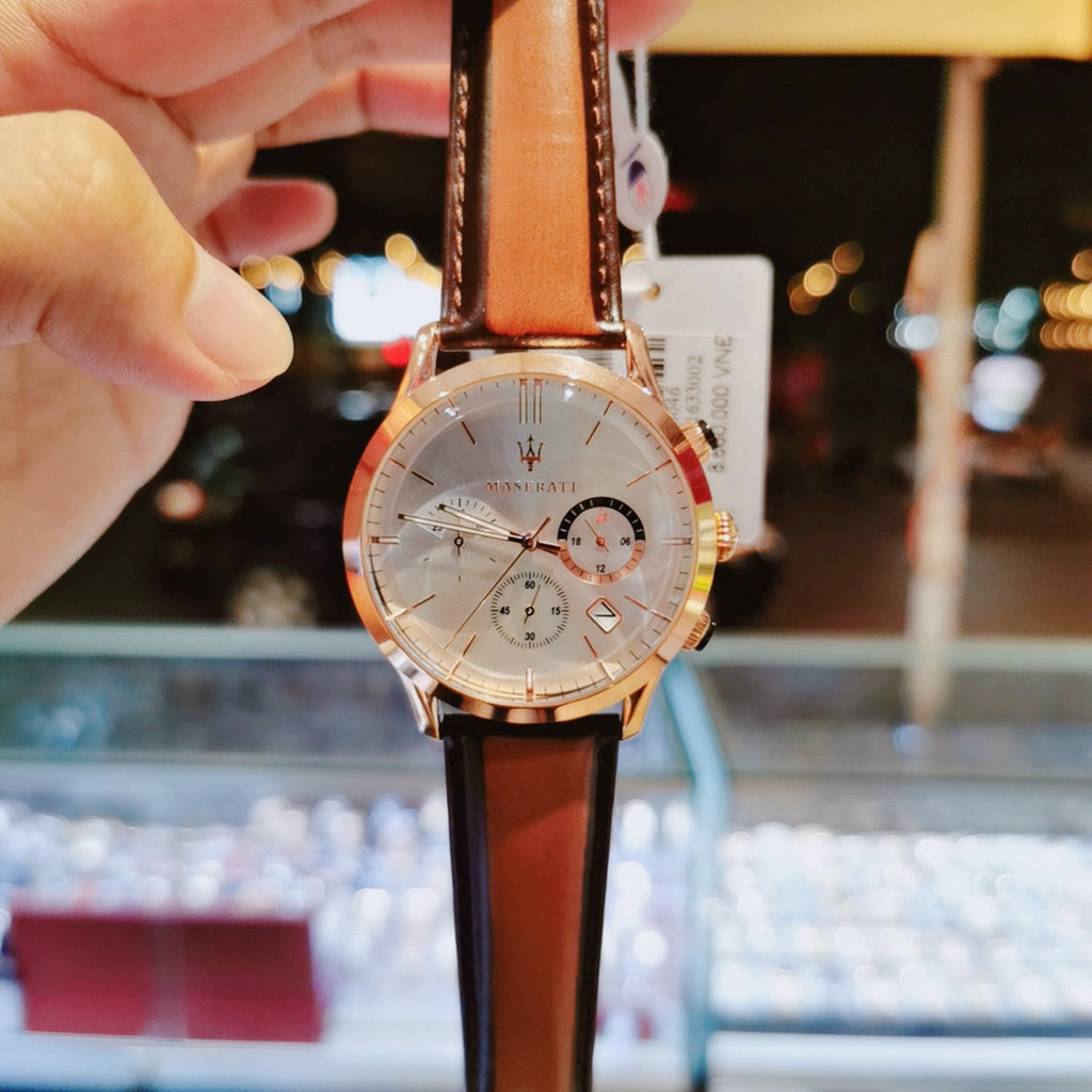Maserati Ricordo Chronograph Silver Dial Brown Leather Strap Watch For Men - R8871633002 Buy Now By Maserati